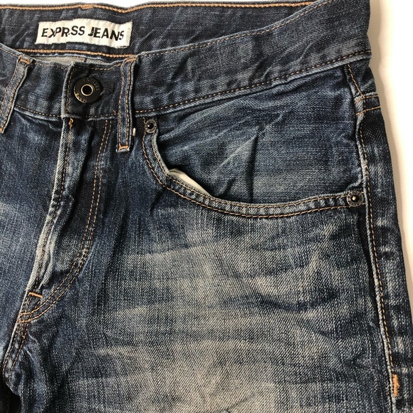 Express Womens Dark Wash Distressed Denim Sz: 32 - Picture 9 of 10